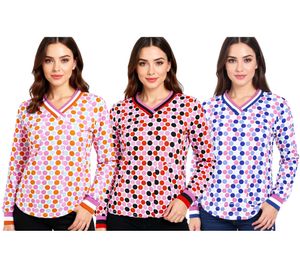 Camisa de verano de manga larga con lunares para mujer ZWILLINGSHERZ 31629 en rojo, azul o rosa