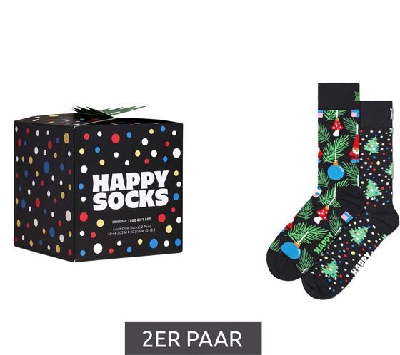 Confezione risparmio 2 paia di calzini in cotone Happy Socks con design natalizio, calzini per tutti i giorni in confezione regalo P001737 Nero/Verde/Rosso