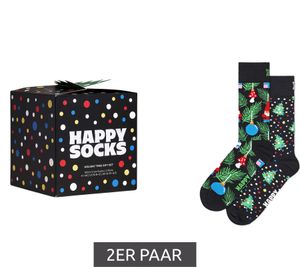 Confezione risparmio 2 paia di calzini in cotone Happy Socks con design natalizio, calzini per tutti i giorni in confezione regalo P001737 Nero/Verde/Rosso