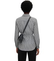 zeitlose Damen Sommer-Bluse mit Bindegürtel Langarm-Hemd Baumwoll-Bluse 926101 Grau/Weiß