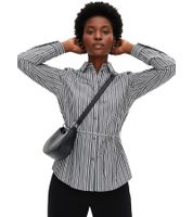 zeitlose Damen Sommer-Bluse mit Bindegürtel Langarm-Hemd Baumwoll-Bluse 926101 Grau/Weiß