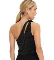 Haut élégant à paillettes pour femme, asymétrique, avec détails découpés, tenue de vacances 903349 Noir/Or