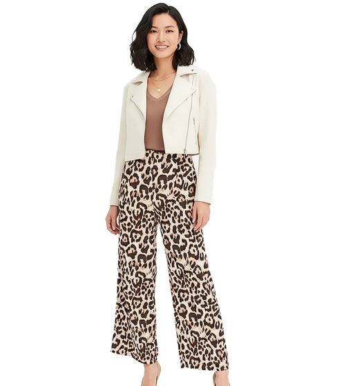 Eleganti pantaloni da donna a gamba larga con stampa leopardata, pantaloni per tutti i giorni 943644, nero/beige