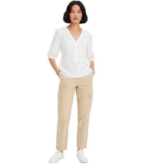 Blusa da donna in pregiato misto viscosa, camicia estiva con maniche a 3/4, 696075 Bianco