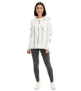 Maglione classico da donna in maglia con righe lucide, maglione per tutti i giorni, 972785, bianco lana
