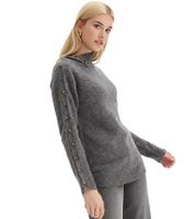 Damen Rollkragenpullover mit geknöpften Ärmeln Strick-Pullover 950937 Grau
