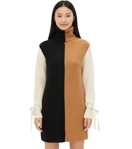 Damen Strick-Pullover mit hohem Kragen Alltags-Pullover Winter-Pullover 954193 Schwarz/Orange/Cremebeige
