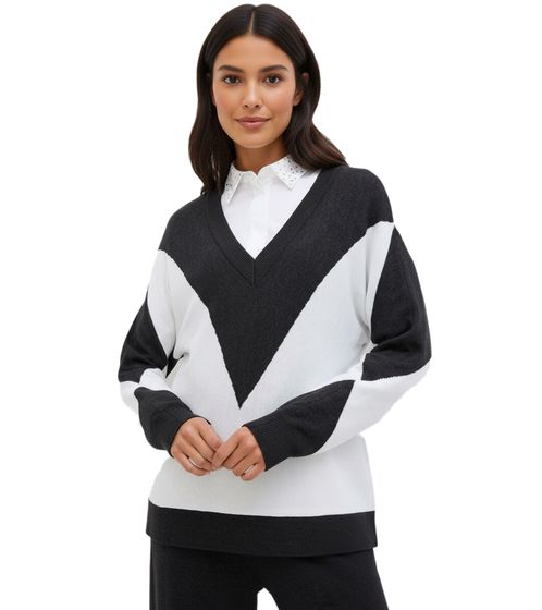 bequemer Damen Strick-Pullover im Rautendesign Alltags-Pullover 978974 Grau