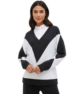 Comodo maglione da donna in maglia con motivo a rombi, maglione per tutti i giorni 978974 Grigio