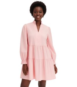 Vestido evasé con volantes, escote y bajo de mangas fruncidos, minivestido de algodón 956565 Rosa