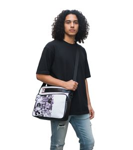 RUN DMC Unisex Hip-Hop-Band Schulter-Tasche Handtasche mit breitem Riemen 38x30x11cm Schwarz