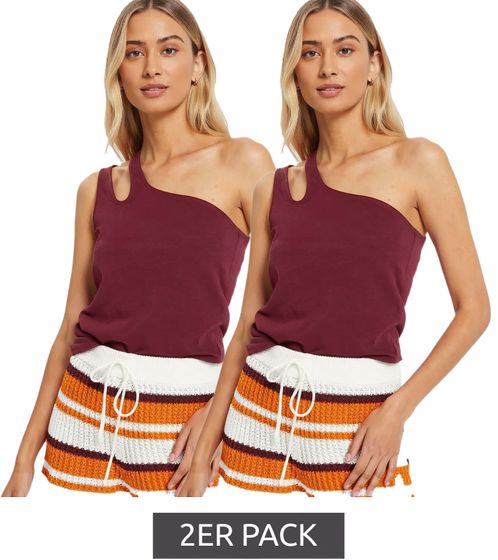 Confezione da 2 top estivi da donna sostenibili, top casual asimmetrici, camicia in cotone, 979632, rosso vino