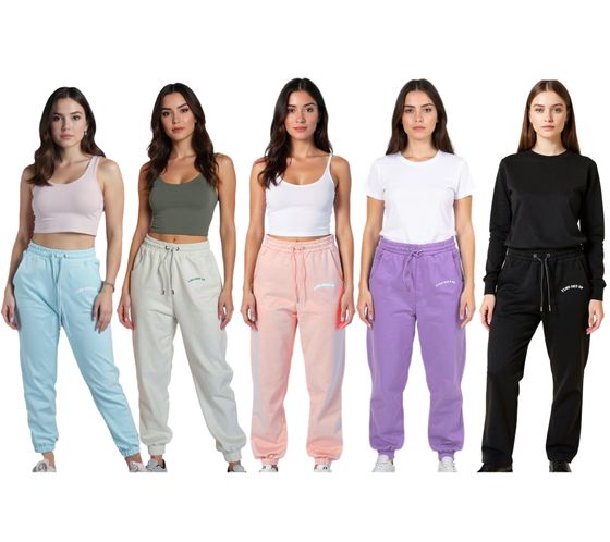 Pantalon de jogging ZEGY pour femme, confortable avec poches latérales, en coton 1063, disponible en blanc, rose, violet, bleu et noir