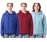 ZEGY Damen Hoodie schlichter Kapuzen-Pullover mit Kängurutasche Sweater 1077 Bordeaux-Rot, Royal-Blau, Hell-Blau