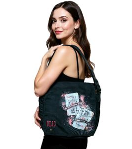 ALCHEMY UL13 Damen Messenger-bag Umhängetasche mit Print und Logo Stickereien Baumwoll-Tasche schwarz ALCHEMY UL13 Damen Messenger-bag Umhängetasche mit Print und Logo Stickereien Baumwoll-Tasche schwarz