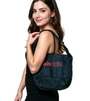 ALCHEMY UL13 Damen Messenger-bag Umhängetasche mit Print und Logo Stickereien Baumwoll-Tasche schwarz
