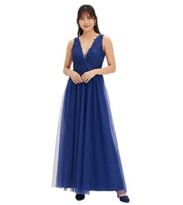 romantisches Damen Braut-Kleid mit schöner Spitze und Chiffonrock Maxi-Kleid 979020 Blau