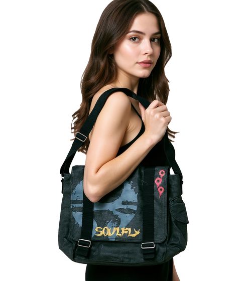 Borsa a tracolla Soulfly Metal Band con logo ricamato, accessorio in cotone nero