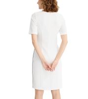 Elegant women's dress with black side stripes, V-neck, fitted dress, business & casual dress, 927619 White