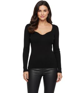 Comodo maglione da donna in maglia con scollo a cuore, maglione per tutti i giorni 925511 Nero