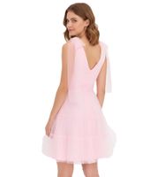 Stylish mini dress made of delicate tulle with bow details, mesh dress 915092, pink