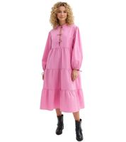 weites Damen Midi-Kleid mit Schleifen aus reiner Baumwolle Langarm-Kleid 977645 Rosa