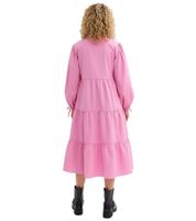 weites Damen Midi-Kleid mit Schleifen aus reiner Baumwolle Langarm-Kleid 977645 Rosa