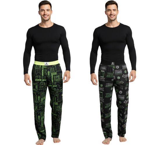 Pantaloni da pigiama RE:COVERED X XBOX Series X da uomo, eleganti pantaloni da pigiama in nero/verde o nero/verde neon