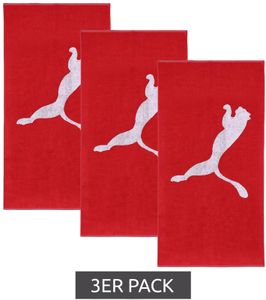 Pack de 3 toallas de rizo de algodón PUMA con logo grande de la marca, 50 cm x 100 cm, 054553 02 Rojo