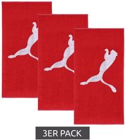 Pack of 3 PUMA Cotton Terry Towels with Large Brand Logo, 50cm x 100cm, 054553 02 Red