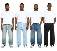 Eleganti pantaloni da uomo in denim stile jogger con gamba larga e cintura BR-12000 in nero o blu