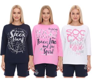 SOCCX by Carina Damen Oversized Sweatshirt mit Rundhals-Ausschnitt Alltags-Pulli in Blau, Weiß oder Rosa