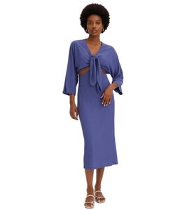 stylisches Damen Midi-Kleid mit Cut-Outs Herbst-Kleid 3/4 Arm 938352 Blau stylisches Damen Midi-Kleid mit Cut-Outs Herbst-Kleid 3/4 Arm 938352 Blau