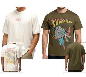 RE:COVERED X SUPERMAN DC Men's T-Shirt with Comic Print, Cotton Crew Neck Shirt RCWARN55 in Ecru-White or Khaki