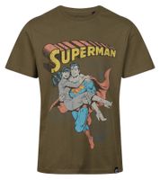 RE:COVERED X SUPERMAN DC Herren T-Shirt mit Comic-Print Baumwoll-Shirt Rundhals-Shirt RCWARN55 in Ecru-Weiß oder Khaki
