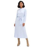 zeitloses Damen Hemdblusenkleid aus feinem Satin Maxi-Kleid Langarm-Kleid 955549 Hell-Blau