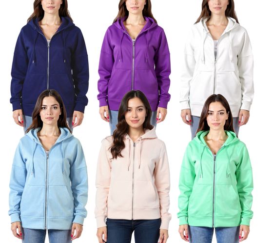 Sweat à capuche ZEGY pour femme, sweat à capuche zippé en coton 1083, disponible en rose, violet, bleu marine, bleu clair, blanc ou vert menthe