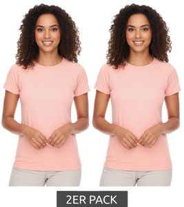 2er Pack FAYN SPORTS Damen Sport-Top atmungsaktives und schweißtransportierendes Trainings-Shirt 73022200 Lachs-Rosa
