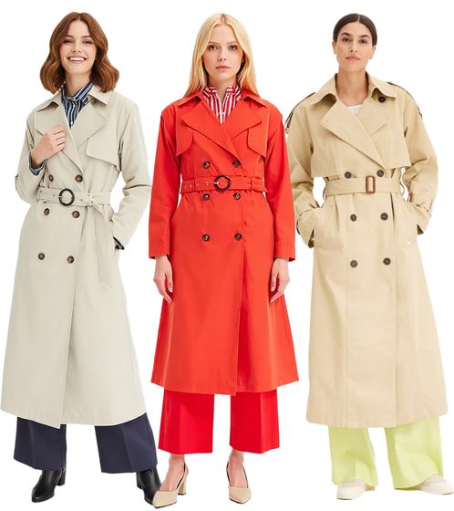stillvoller Damen Mantel im Trenchcoat-Stil mit Reverskragen Business-Jacke in Khaki, Beige oder Rot