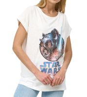 RE:COVERED X STAR WARS Damen T-Shirt mit Schriftzug Baumwoll-Shirt Rundhals-Shirt Boyfriend-Cut in Rosa oder Ecru-Weiß