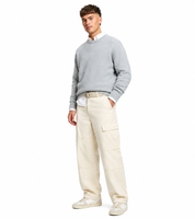 Stylische Herren Cargo-Jeans aus Baumwolle – Baggy Fit oder Regular Fit Freizeit-Hose mit 2 oder 4 Cargo-Taschen Weiß/Beige/Ecru