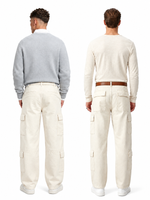Stylische Herren Cargo-Jeans aus Baumwolle – Baggy Fit oder Regular Fit Freizeit-Hose mit 2 oder 4 Cargo-Taschen Weiß/Beige/Ecru