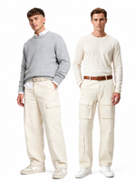 Stylische Herren Cargo-Jeans aus Baumwolle – Baggy Fit oder Regular Fit Freizeit-Hose mit 2 oder 4 Cargo-Taschen Weiß/Beige/Ecru