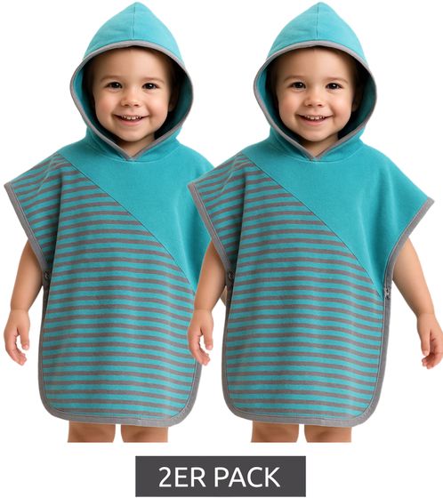 2-pack VOSSEN Toddler Baby Bath Poncho made of cotton with striped print, 110/140cm, Bathrobe, Dressing Gown, 1702940001, Blue/Gray