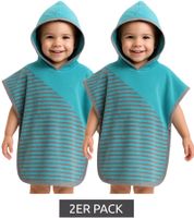 2er Pack VOSSEN Kleinkind Baby Badeponcho aus Baumwolle mit gestreiften-Druck 110/140cm Bade-Mantel Morgen-Mantel 1702940001 Blau/Grau