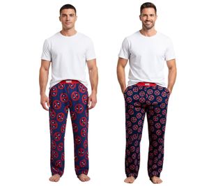 Pantaloni da pigiama RE:COVERED X MARVEL Deadpool Icon Repeat da uomo con stampa Deadpool PCMARV504 Blu navy/Rosso Pantaloni da pigiama RE:COVERED X MARVEL Deadpool Icon Repeat da uomo con stampa Deadpool PCMARV504 Blu navy/Rosso