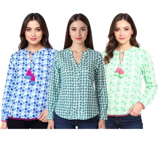 Blusa estiva da donna ZWILLINGSHERZ a pois con motivo a pois, tunica con o senza nappe, verde o blu