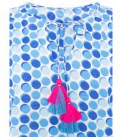 ZWILLINGSHERZ Pünktchen Damen Sommer-Bluse mit Polka Dots Muster Tunika-Shirt mit Quaste oder Ohne in Grün oder Blau