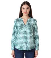 ZWILLINGSHERZ Pünktchen Damen Sommer-Bluse mit Polka Dots Muster Tunika-Shirt mit Quaste oder Ohne in Grün oder Blau