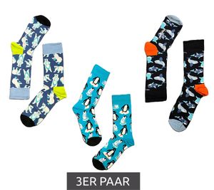 3 Pairs of Happy Socks Polar Edition Cotton Socks with Polar Bears, Penguins, and Whale Print Value Pack in Gift Box P000551 Blue/Navy/Black 3 Pairs of Happy Socks Polar Edition Cotton Socks with Polar Bears, Penguins, and Whale Print Value Pack in Gift Box P000551 Blue/Navy/Black